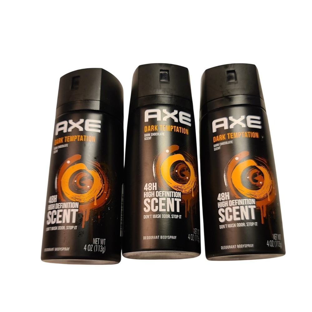 Axe Dark Temptation Deodorant Body Spray 4 oz Dark Chocolate Scent Lot of 3